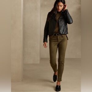 Banana Republic Vegan Suede High Rise Pants Skinny Womens 34/18 Tall Olive Green